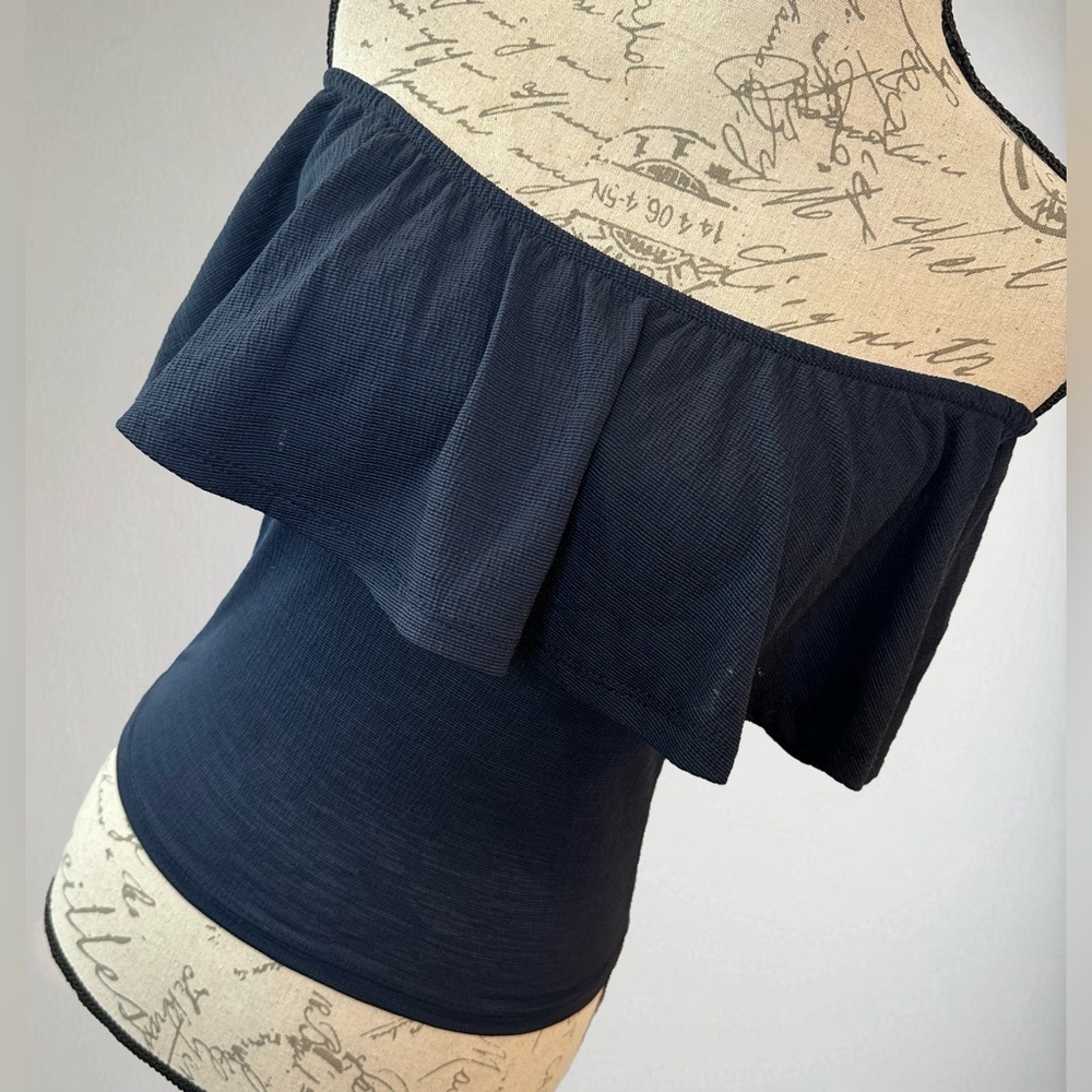 Navy Off-Shoulder Ruffle Top - Picture 2 of 5